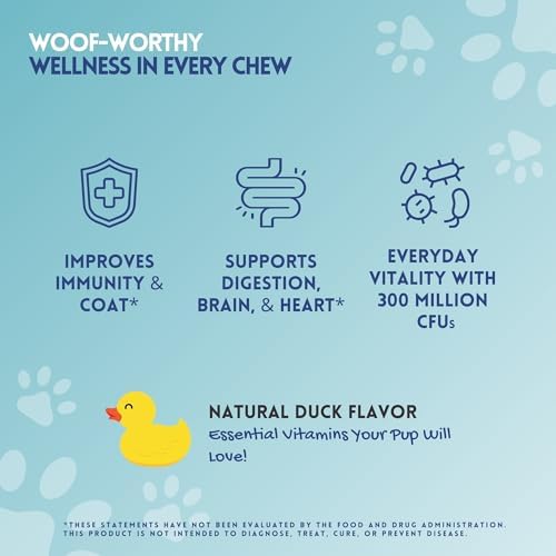 HERBION Pets Multivitamin Chews with Minerals & Probiotics, Improves Immunity & Coat, Supports Digestion, Brain & Heart Health, Delicious Natural Duck Flavor, Dog Supplements & Vitamins, Pack of 1