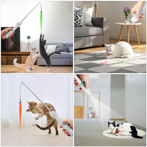 TBTeek Cat Toys Retractable Pole Wand Toy with Feather for Indoor Cats