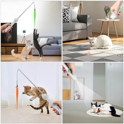 TBTeek Cat Toys Retractable Pole Wand Toy with Feather for Indoor Cats
