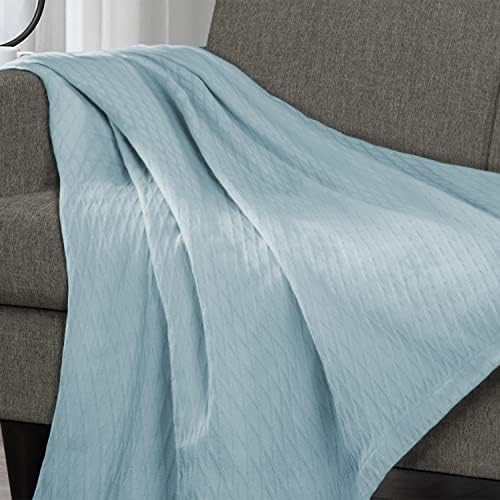 Superior Diamond Weave All-Season Cotton Blanket, Cover for Home, Couch, Bed, Soft, Warm Blankets, Boho Aesthetic, Comfy, Cozy, and Cute Covers, Decorative Bedding Essentials, Twin Size, Aqua