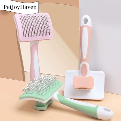 Self Cleaning Slicker Dog Brush for Small Long-Haired Breeds (Green)