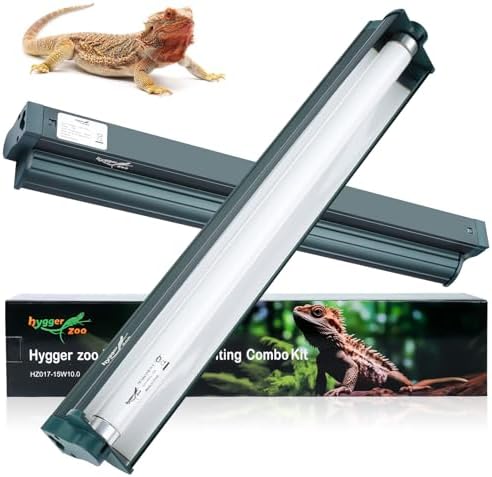 T8 Reptile Light Fixture Combo Kit 15W 18.3IN Green Fluorescent Tube 10.0 UVB Light Bulb for Bearded Dragon Lizards Tortoise 1 Count