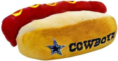 Pets First NFL Dallas Cowboys HOT Dog Plush Dog & CAT Squeak Toy - Cutest HOT-Dog Snack Plush Toy for Dogs & Cats with Inner Squeaker & Beautiful Football Team Name/Logo, 8 x 5 x 3 Inches