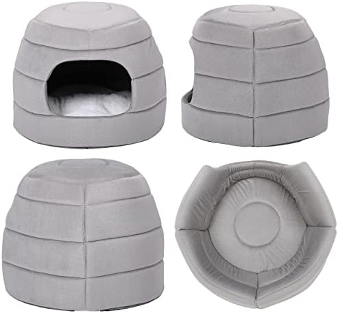 BIRDROCK HOME 2 in 1 Pet Bed for Cats or Small Dogs - Cozy Cat Cave or Plush Dog Bed - Indoor Teepee House for Pets (16 Inch Wide, Grey)