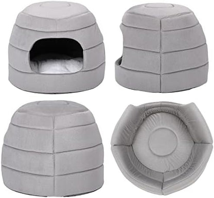 BIRDROCK HOME 2 in 1 Pet Bed for Cats or Small Dogs - Cozy Cat Cave or Plush Dog Bed - Indoor Teepee House for Pets (16 Inch Wide, Grey)