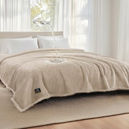 Luciphia Waterproof Pet Blankets, Liquid Pee Proof Dog Blanket for Sofa Bed Couch, Reversible Sherpa Fleece Furniture Protector Cover for Small Medium Large Dogs Cats, Dark Beige King Size（100" x 85"）