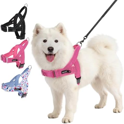 KOOLTAIL No Pull Harness Medium Large Dog with Handle, Easy Walk Puppy Vest Harness Neck & Chest Soft Paded Adjustable, Reflective Lightweight Escape Proof Breathable Mesh Pet Running Harness, Pink L