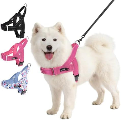 KOOLTAIL No Pull Harness Medium Large Dog with Handle, Easy Walk Puppy Vest Harness Neck & Chest Soft Paded Adjustable, Reflective Lightweight Escape Proof Breathable Mesh Pet Running Harness, Pink L
