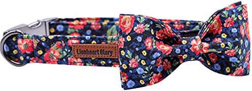 Lionheart glory Premium Floral Dog Collars, Bowtie Dog Collar, Adjustable Heavy Duty Dog Collar with Bow for Medium Dogs