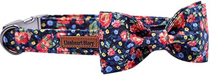 Lionheart glory Premium Floral Dog Collars, Bowtie Dog Collar, Adjustable Heavy Duty Dog Collar with Bow for Medium Dogs