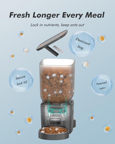 Automatic Cat Feeder for 2 Cats - 8L/34 Cups Dual Automatic Dog Feeder with Dog Food Dispenser for 2-18mm Dry Food, Timed Cat Food Dispenser, Up to 50 Portions 6 Meals Per Day, 10s Voice, Keep Fresh