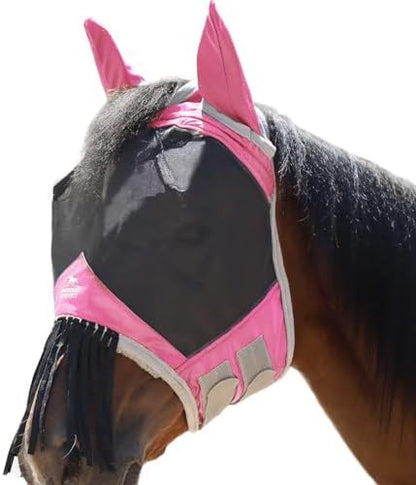 Harrison Howard CareMaster Horse Fly mask with Ears and Nose Fringe Fly Protector Defender Mask Light Pink Full Size
