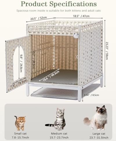 SETVSON Cat Litter Box Enclosure Hidden Litter Box Furniture, White