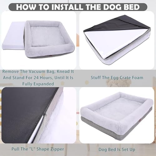 WINDRACING Orthopedic Dog Bed for Large Dogs, Bolster Sides Dogs Sofa Bed with Removable Washable Cover & Non-Skid Bottom, Soft Pet Bed with Egg Foam Dog Couch for Sleeping, 36 x 23 Inch, Gray