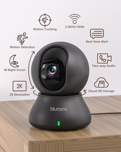 blurams Indoor Camera, 2K Pet Camera 360° Cameras for Home Security with Phone App, Motion Tracking, 2-Way Audio, IR Night Vision, Siren, Compatible with Alexa & Google Assistant