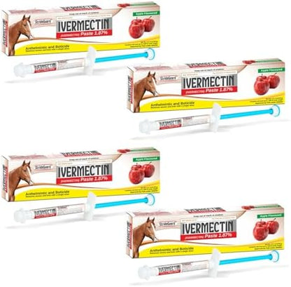 Horse Ivermectin Paste 1.87% – Apple Flavored Oral Horse Dewormer Syringe – 6.08g Tube Treats Horses Up to 1250 LB (4 Pack)