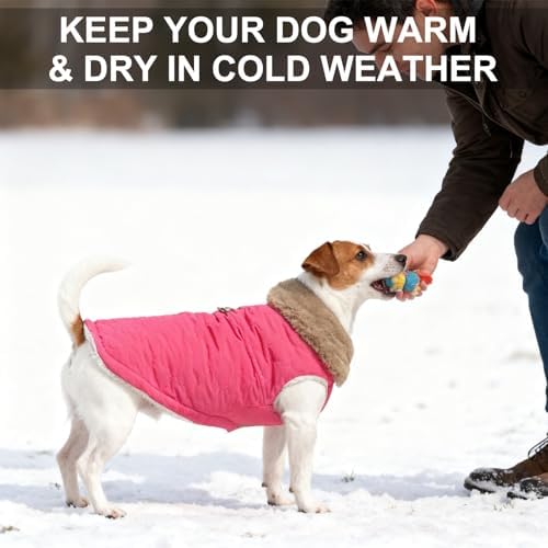 BEAUTYZOO Warm Dog Puffer Jacket Vest, Dog Winter Coat with Harness, Rose L