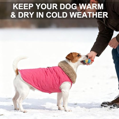 BEAUTYZOO Warm Dog Puffer Jacket Vest, Dog Winter Coat with Harness, Rose L