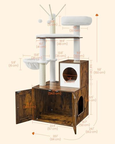 Feandrea Cat Tree with Litter Box Enclosure, 59-Inch, 2-in-1 Condo