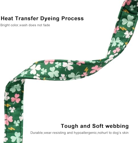 Lionet Paws St. Patrick Dog Collar- Cute Clover Green Dog Collars with Plastic Buckle, Light Adjustable Dogs Collars with Pink Clover Pendant for Small Medium Dogs