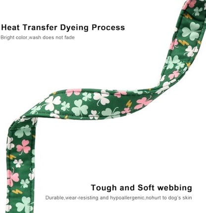 Lionet Paws St. Patrick Dog Collar- Cute Clover Green Dog Collars with Plastic Buckle, Light Adjustable Dogs Collars with Pink Clover Pendant for Small Medium Dogs