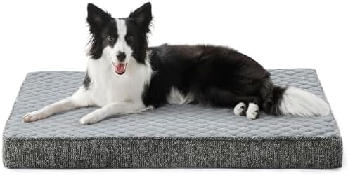 JOEJOY Orthopedic Dog Bed for Large Dogs, Washable Dog Crate Bed Large Sized with Removable Cover, Egg Memory Foam Big Pet Beds, Light Grey, 35"x22"