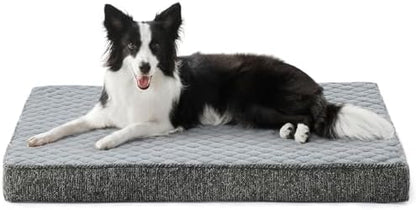 JOEJOY Orthopedic Dog Bed for Large Dogs, Washable Dog Crate Bed Large Sized with Removable Cover, Egg Memory Foam Big Pet Beds, Light Grey, 35"x22"