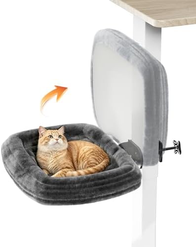 JOY worker Cat Desk Bed, Clamp-on Leg 90° Upward Foldable Cat Hammock Perch