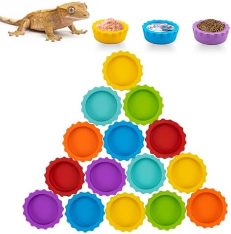 15 Pack Crested Gecko Food and Water Bowl, Eudimysx Reusable Small Reptile Feeding Dish, Gecko Tank Accessories for Hermit Crab, Tarantula, Isopods, Snails and Lizard, Silicone Easy Clean & 7 Colors
