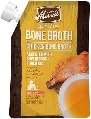 Merrick Grain Free Chicken Bone Broth Dog and Cat Food Topper, 16 oz Pouch