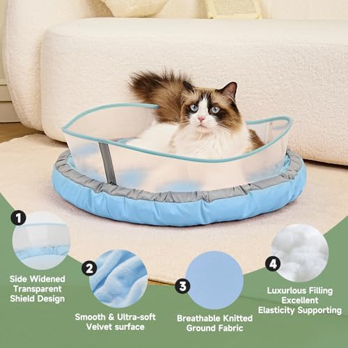 Cat Bed for Indoor Kitten Bed Washable, Anti Anxiety Round Donut Pet Beds for Small Dogs Cats, Super Soft Plush Fur Pet Bed (Blue，18 Inches)