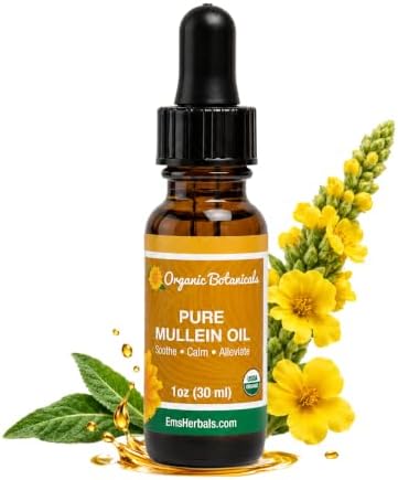 Pure Organic Mullein Oil - Organic Mullein Ear Oil Drops - Natural Ear Care Solution for Earaches, Tinnitus, and Kids - Herbal Mullein Extract Liquid for Soothing Relief (1 oz)
