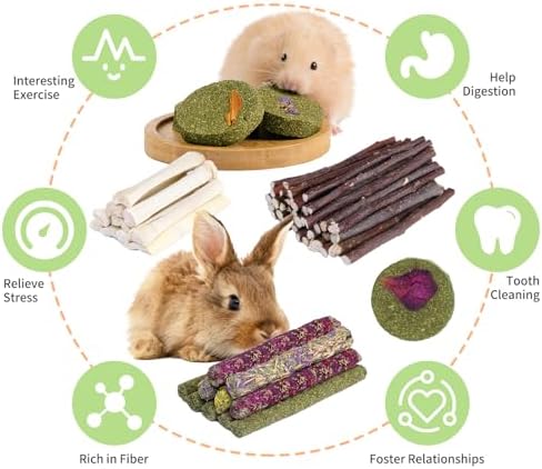 50-60 Pcs Rabbit Chew Toys, Guinea Pig, Hamster, Bunny Chew Toys, Sweet Bamboo, Apple Stick, Timothy Stick, Prevent Teeth Overgrowth, Clean Teeth