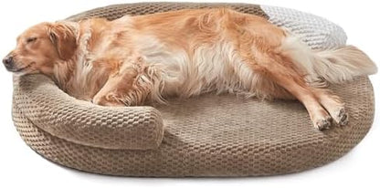 JOEJOY XXL Orthopedic Dog Beds, Extra Large Washable Waterproof Oval Dog Bed with with Removable Cover, Egg-Crate Memory Foam Pet Bed with Bolster Sides & Non-Skid Bottom, Brown, 48''x35''