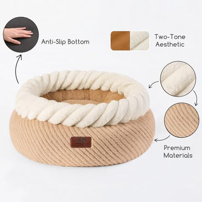 Hollypet Round Cat Bed Small Dog Beds with Detachable Cushion, Oatmeal