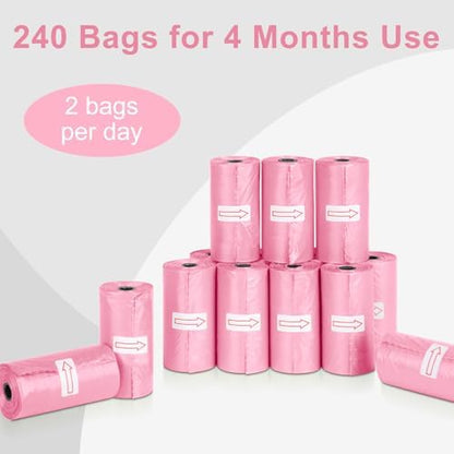 Toplive Dog Poop Bags, Pet Waste Bags Roll Refills, Thick Strong Leak-Proof Cat Dog Bag for Poop Outdoor Cleanup 16 Rolls (240 Bags), Pink