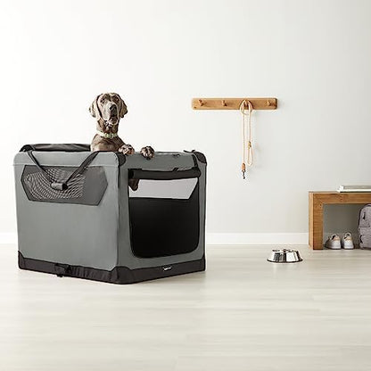 Amazon Basics Portable Foldable Soft Pet Dog Crate Carrier Kennel with Mesh Windows, Ventilation, Pockets for Large Dogs, 42 x 31 x 31 inches, Grey