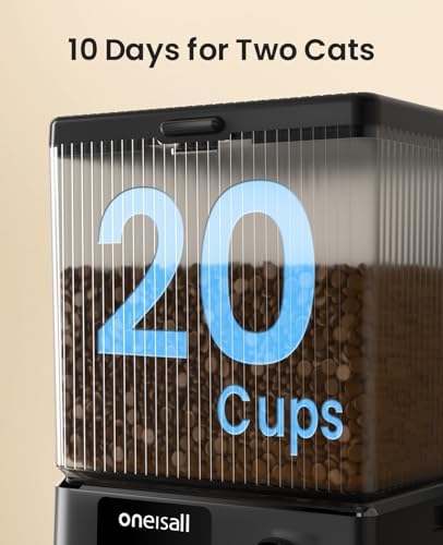 oneisall 5G WiFi Automatic Cat Feeder for 2 Cats, App Control, 20 Cups/5L