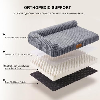 Orthopedic Large Dog Bed Furry Pet Bed, Washable Cover 48''X30''
