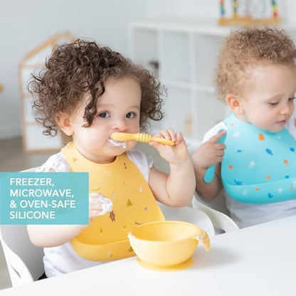 Bumkins Baby Bowl, Silicone Feeding Set with Suction for Baby and Toddler, Includes Spoon and Lid, First Feeding Set, Training Essentials for Baby Led Weaning for Babies 4 Months Up, Pineapple