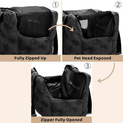 Dog Purse Carrier for Small Dog Cats, Soft Quilted Puppy Carrier Soft-Sided Carriers Bag, Luxury Stylish Small Dog Cat Travel Tote for Pets Up to 11 lbs (Black, 15.7" L x 7.9" W x 7.1" H)