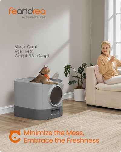 Feandrea Cat Litter Box with Lid, XL Enclosed, Slide-Out Tray, Scoop