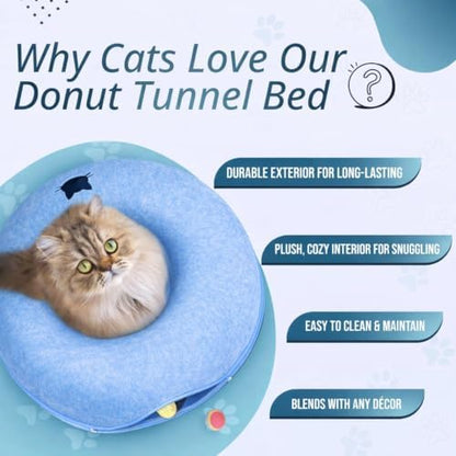 Peekaboo Cat Cave Large Cat Bed, Donut Scratcher Cat Bed for Indoor Cats
