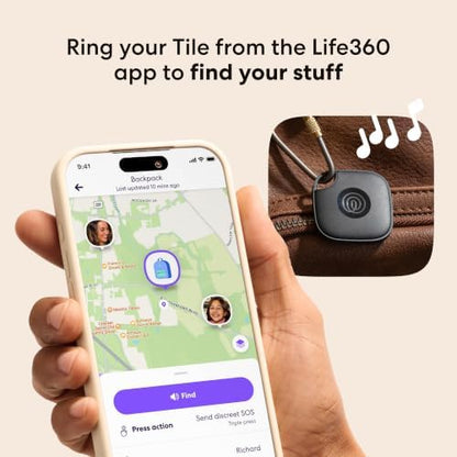 Life360 Tile - Bluetooth Tracker, Keys Finder and Item Locator for Keys, Bags and More. Phone Finder. Both iOS and Android Compatible. 1-Pack (Black)