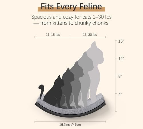 Curved Cat Wall Hammock Bed with Grey Foam Cushion – Floating Cat Wall Shelf Nest for Climbing, Sleeping & Lounging