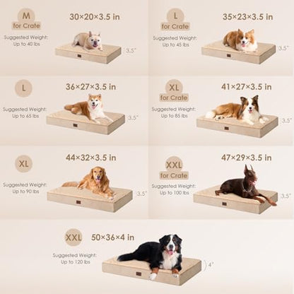 EHEYCIGA Orthopedic Dog Bed Large with Removable Washable Cover, 35IN Khaki