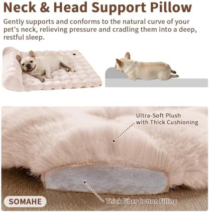 SOMAHE Cat Bed and Small Dog Bed Mat, Raised Pillow, 27 x 20 Inch, White