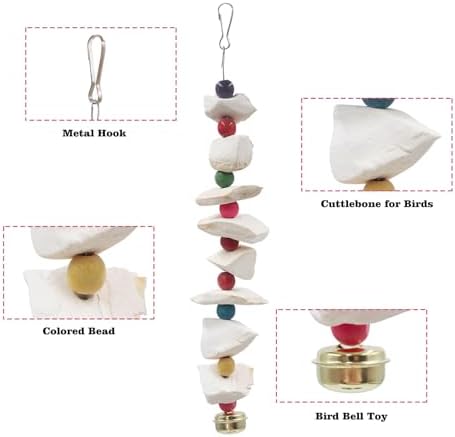 2 Pack Bird Toys with Cuttlebone, Parakeet Toys, Bird Beak Grinding Stone, Cage Accessories for Parakeets, Cuttlefish Bone for Budgies, Cockatiels, Lovebirds, Green Cheeks, Small to Medium Birds