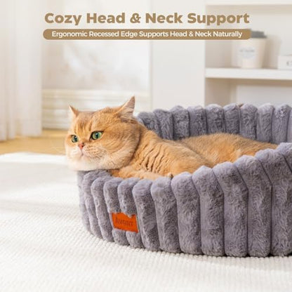 Avont Cat Bed for Indoor Cats, Fluffy Washable with Raised Rim