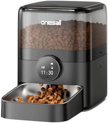 oneisall Automatic Cat Feeder for Large Kibble and Snacks, 12 Cups/3L Timed Pet Feeder for Cats Indoor, Programmable Dry Food Dispenser (Black)